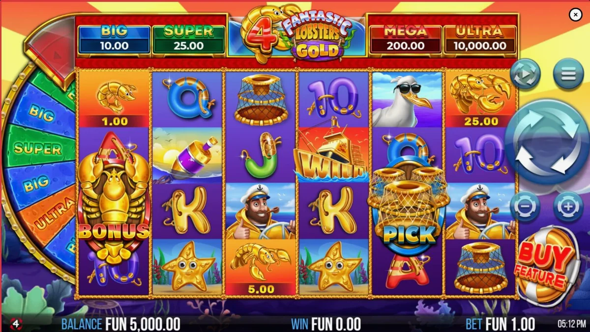 4 Fantastic Lobsters Gold slot gameplay interface