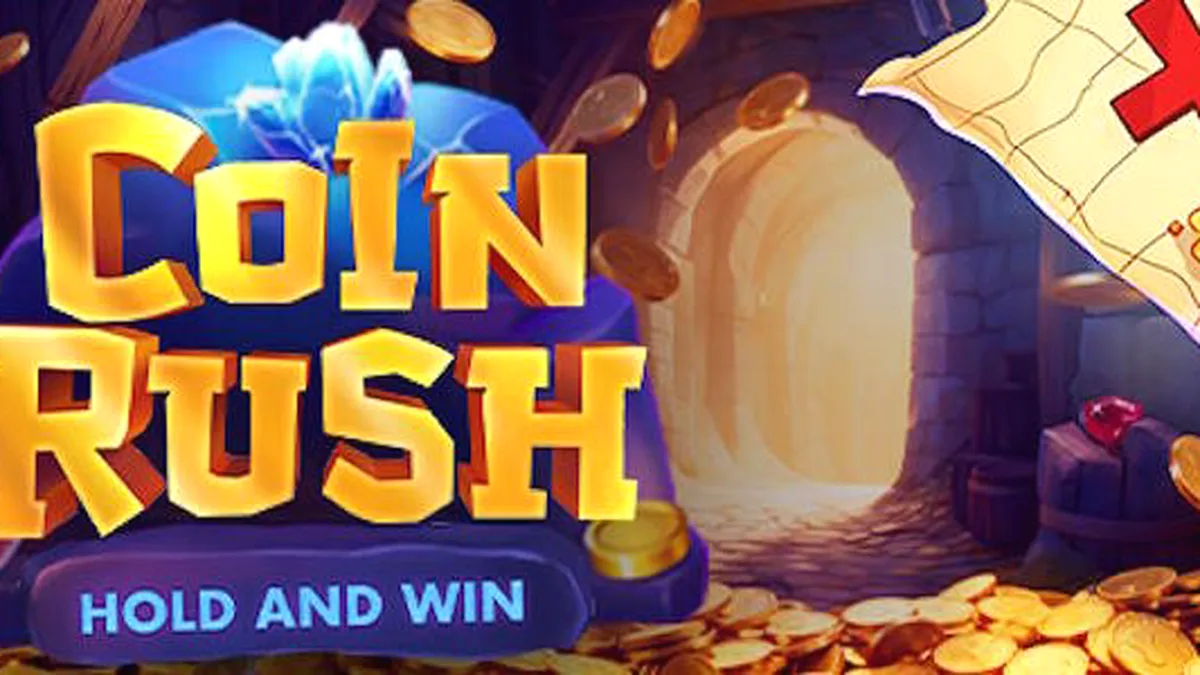 Tampilan visual slot Coin Rush dengan tema koin emas dan gerobak progres